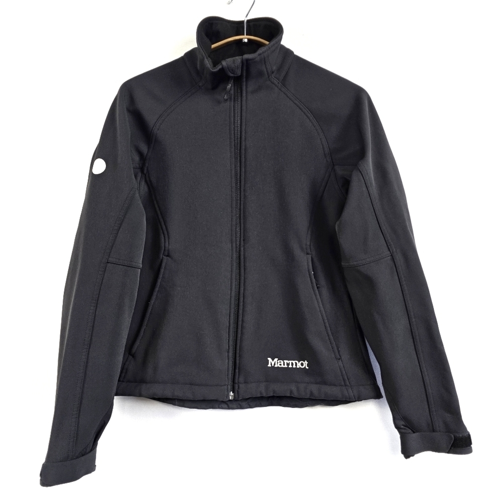 Marmot Zip Up Fleece Lined Softshell Jacket Womens Size Smalll Solid Black
